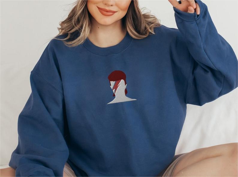 David Bowie Embroidered Casual Sweatshirt