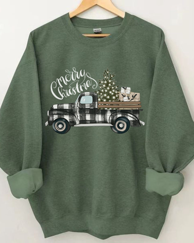 Merry Christmas Tree Print Sweatshirt