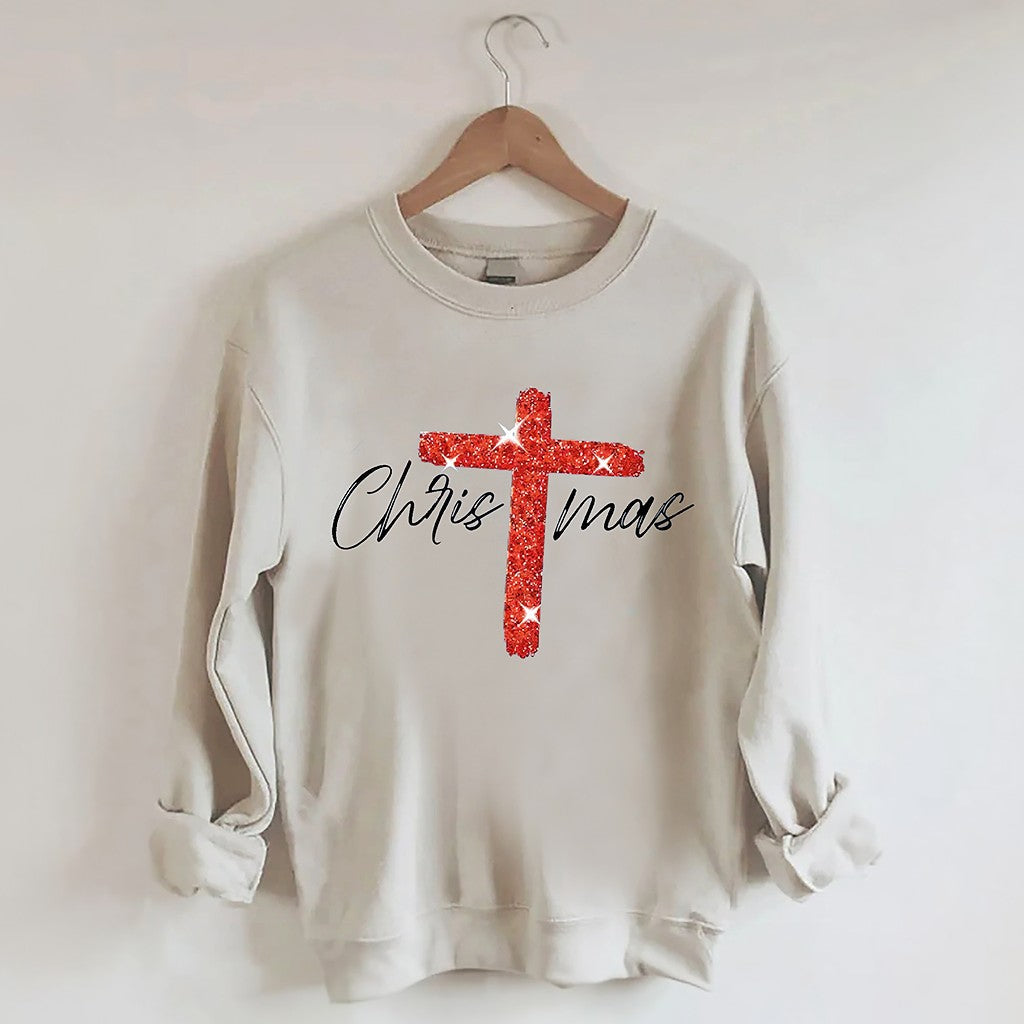 Retro Christmas Faith Cross Print Sweatshirt