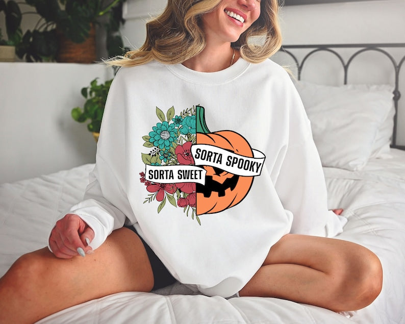 Sorta Sweet Sorta Spooky Flower Pumpkin Sweatshirt