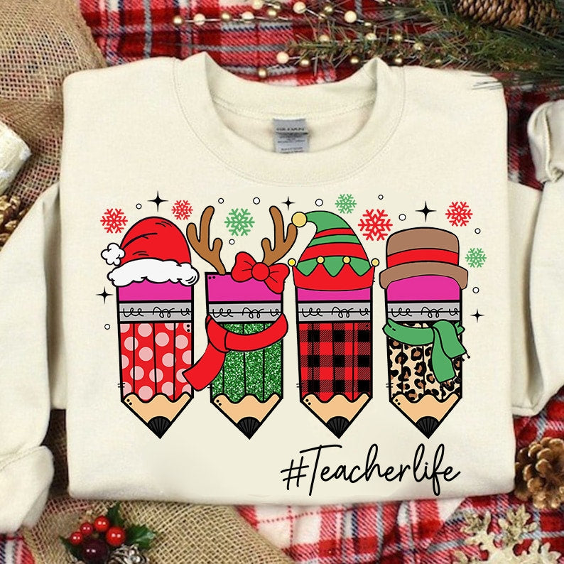 Cute Teacher Christmas Print Sweatshirt