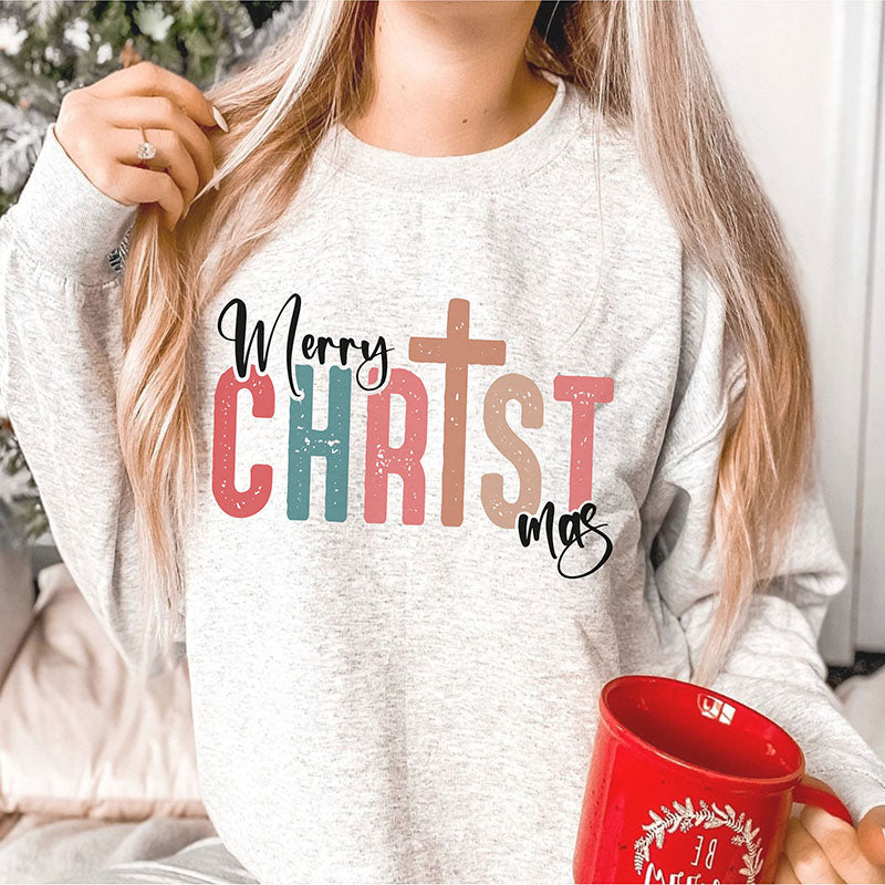 Retro Christmas Merry Christmas Letter Print Sweatshirt