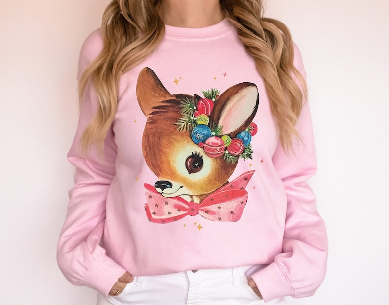 Retro Reindeer Pink Christmas Sweatshirt