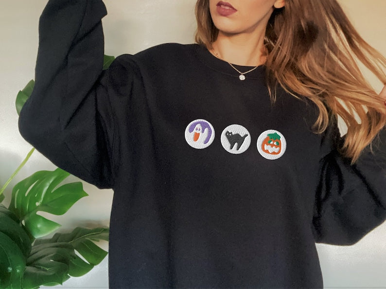 Halloween Cookies Boo Embroidered Sweatshirt
