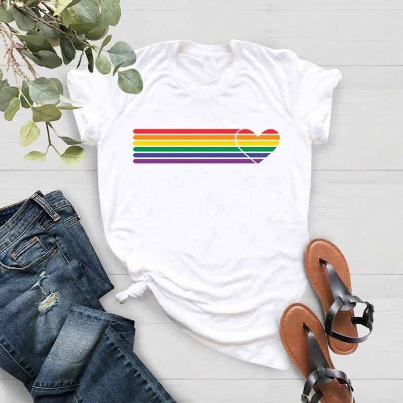 Rainbow Heart Print Casual T-shirt