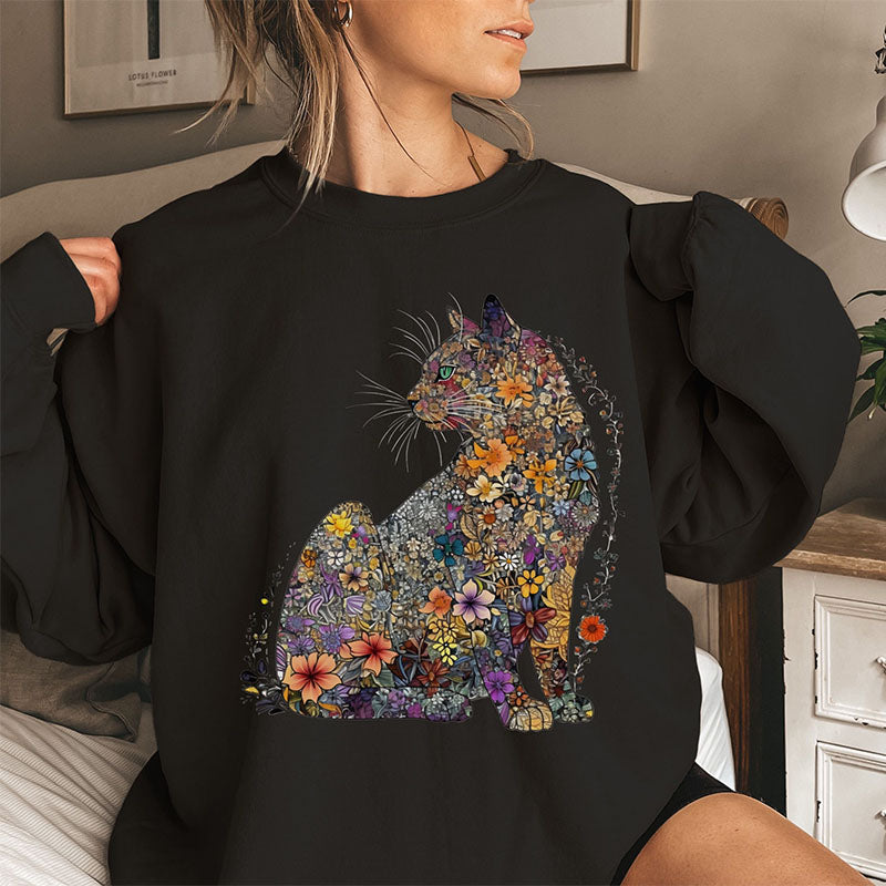 Floral Cat Mom Cat Lover Sweatshirt