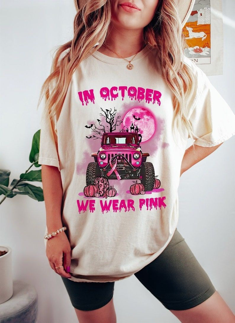 In October We Wear Pink Halloween Cancer Awareness T-shirt