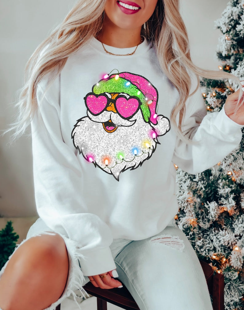 Pink Sunglasses Santa Christmas Sweatshirt
